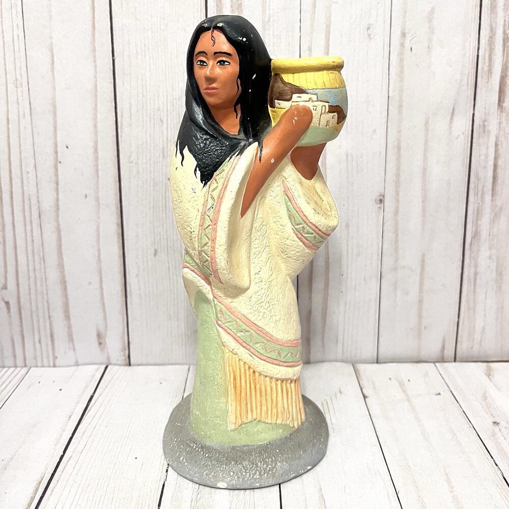 Vintage Navajo Woman Pottery Figurine Southwestern Native American Statue 9.5”